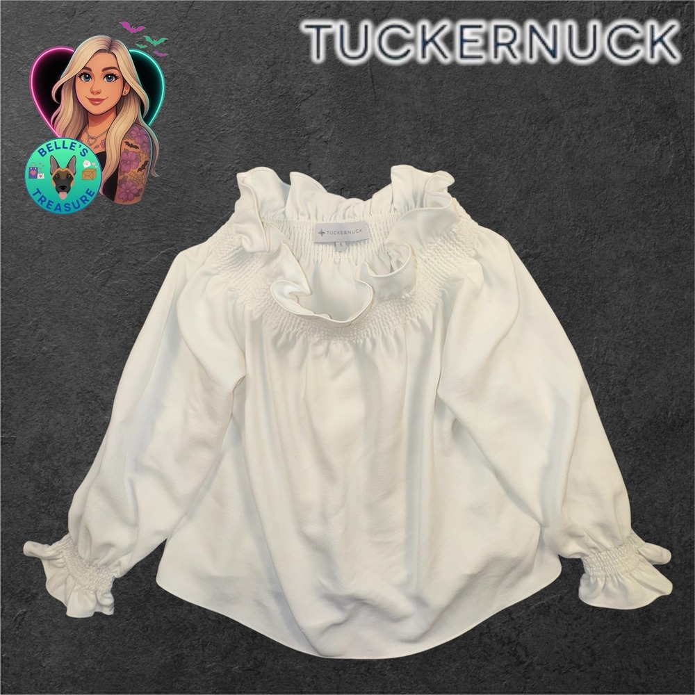 Tuckernuck Top‎ Women's S Marguerite Smocked Off Shoulder Ruffle Blouse White - Picture 5 of 14